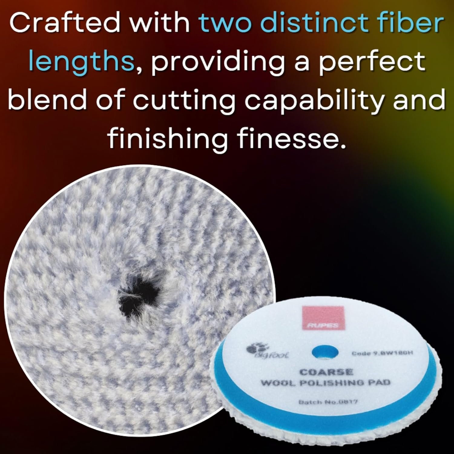 RUPES 9.BW180H Set of Six (6) Blue Medium Wool 7” Orbital Polishing Pads fits RUPES Polishers LHR21 & LK900E - Uniform Performance - Perfect for Tackling Severe Paint Defects - Dual Density Wool