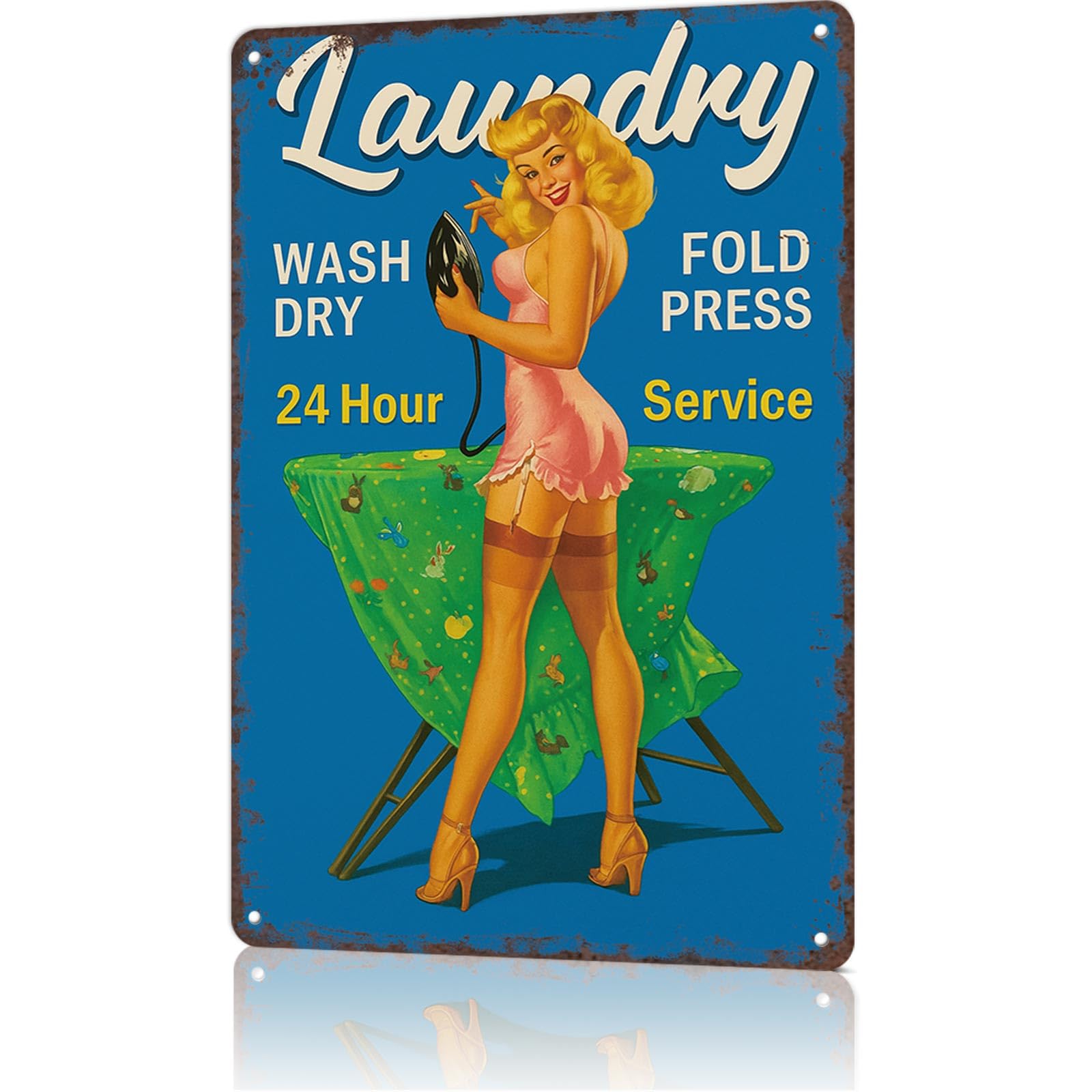 KWQDOZF Vintage Metal Tin Sign Funny Pin Up Girl Laundry Retro Wall Decor Garden Posters Wall Art for Dorm Home Office Room Decor 8X12inch