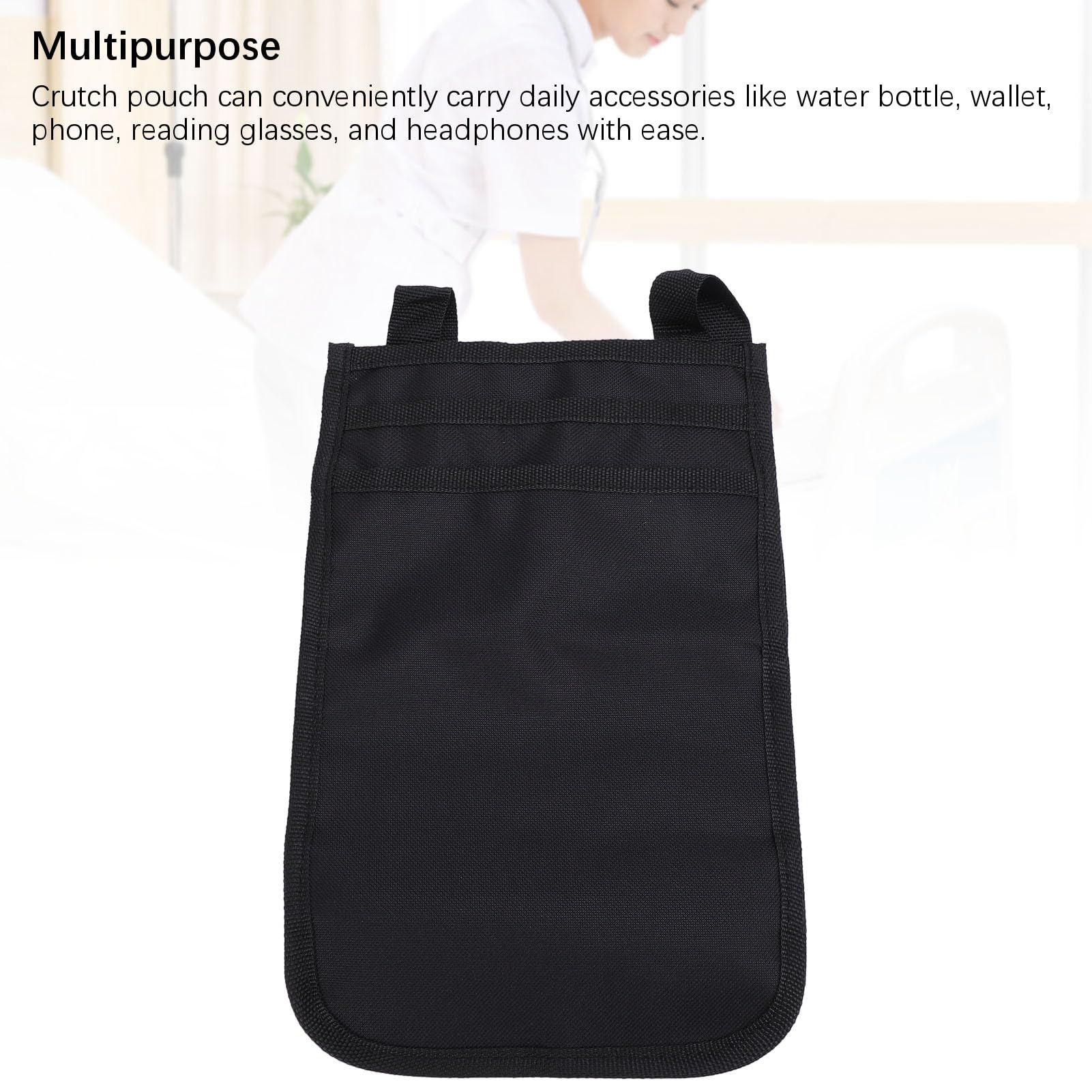 Portable Folding Cane Storage Bag, Lightweight Crutch Organizer Bag with 3 Pockets, Phone Holding Capacity, Water Resistant Polyester Material, Fits Daily Necessities
