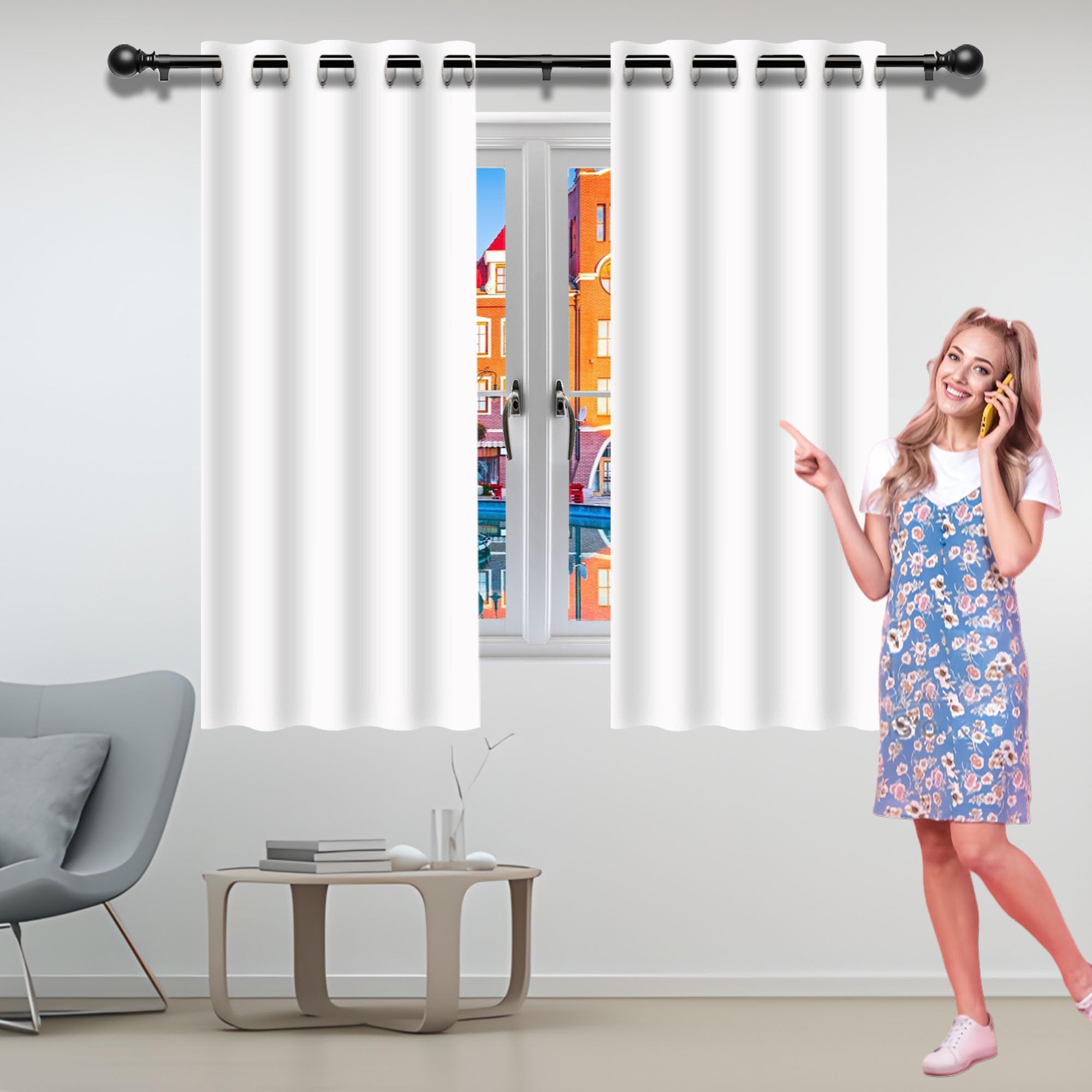 Verdunklungsvorhänge Blickdicht 167 x 174 cm Gardine Schlafzimmer Ösen Thermo Vorhang Verdunkelung Blackout Vielen Farben Und Größen für Wohnzimmer, Weiß