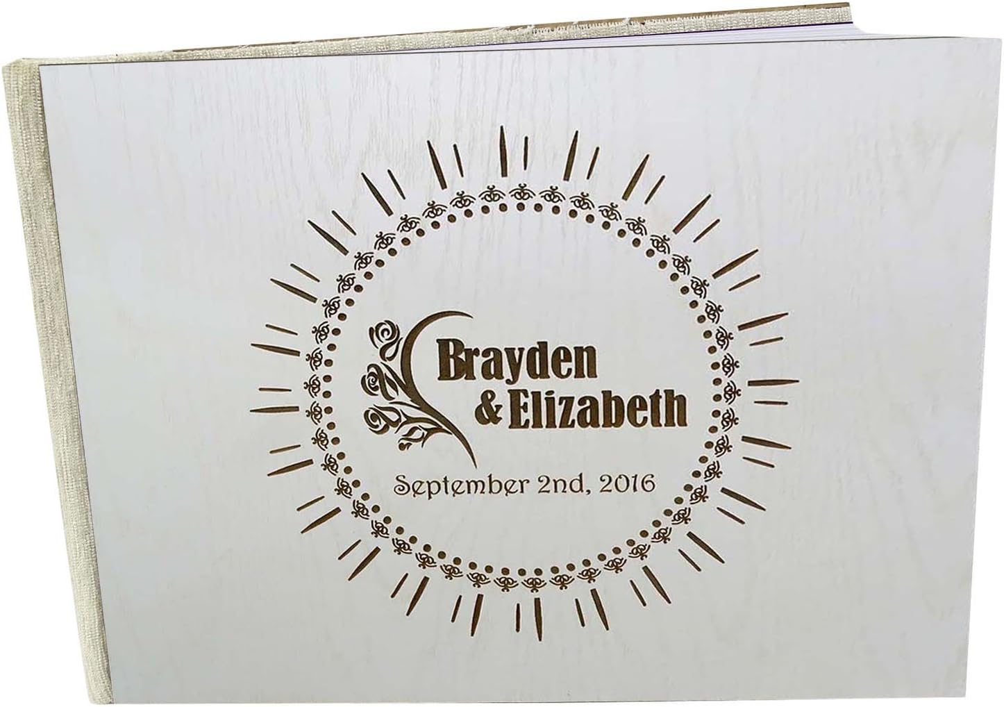 Wood Engraved Bride & Groom Advice Guestbook Personalized Rustic Wedding Guest Book - 50 Pages