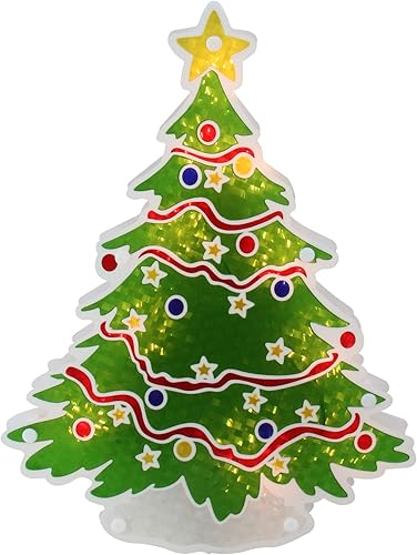 Miniatura 1 de Sienna Decoración holográfica iluminada de silueta de ventana de árbol de Navidad, 12.5 pulgadas