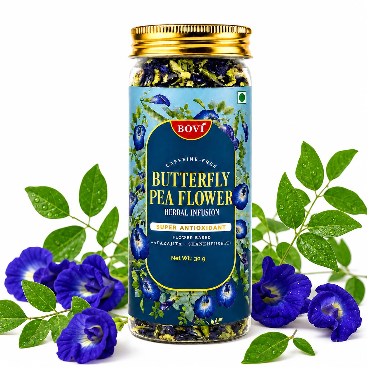 BOVI Butterfly Pea Flower Tea Loose Petals - 30gm | Aparajita/Shankhpushpi Herbal Tea | Caffeine & Chemical Free | Supports Weight loss & Antioxidant Rich Wellness-image-32