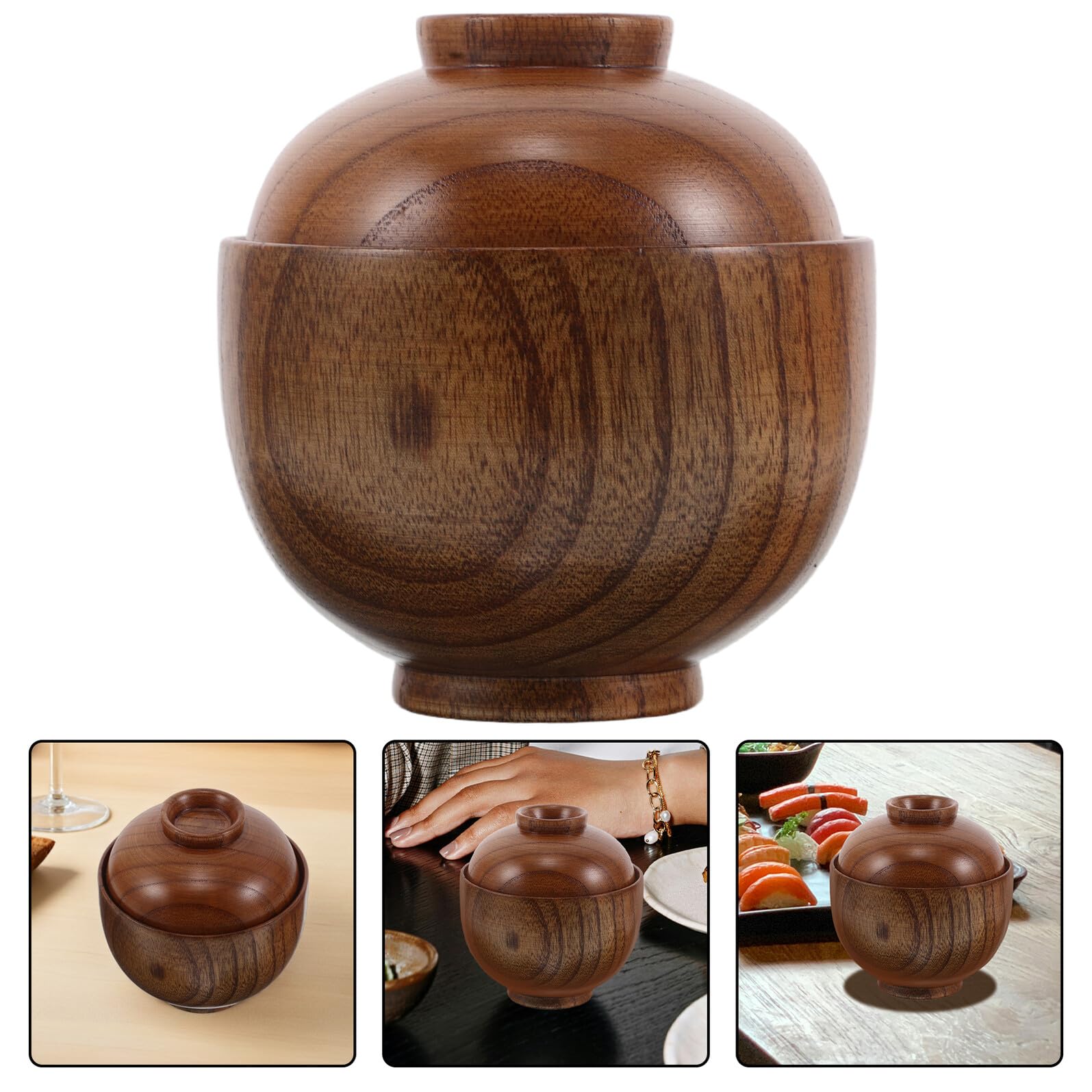 Tazón de sopa japonesa con tapa tazón de sopa de miso para ramen sushi y arroz cuenco multiusos para cocina asiática restaurante y hogar 9.50 x 9.50 x 9.50 cm