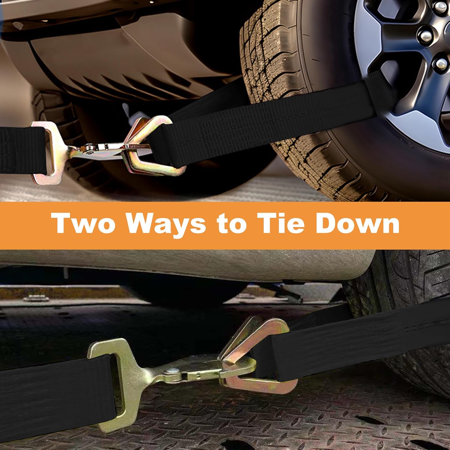 4 Pack Car Tie Down Straps for Trailers 2'' x10' Ratchet Strap with Snap Hooks, 10000 LBS Break Strength, Heavy Duty Trailer Strap 24'' and 36'' Axle Straps, for Car, Truck, UTV（Black）