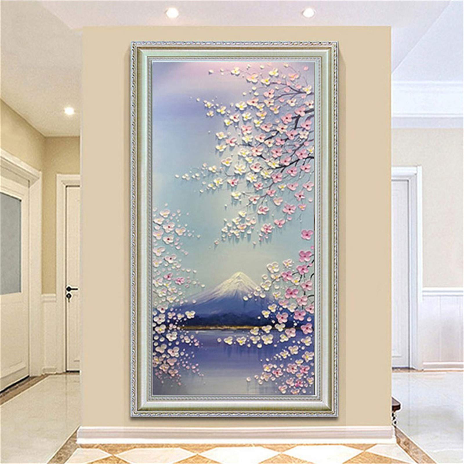 DIY 5D Diamond Painting Pełne zestawy śnieżne kwiaty góry diament obraz według liczb duży kryształ dżetów haft krzyżykowy mozaika płótno ściana sztuka dekoracja okrągła wiertarka, 100 x 200 cm