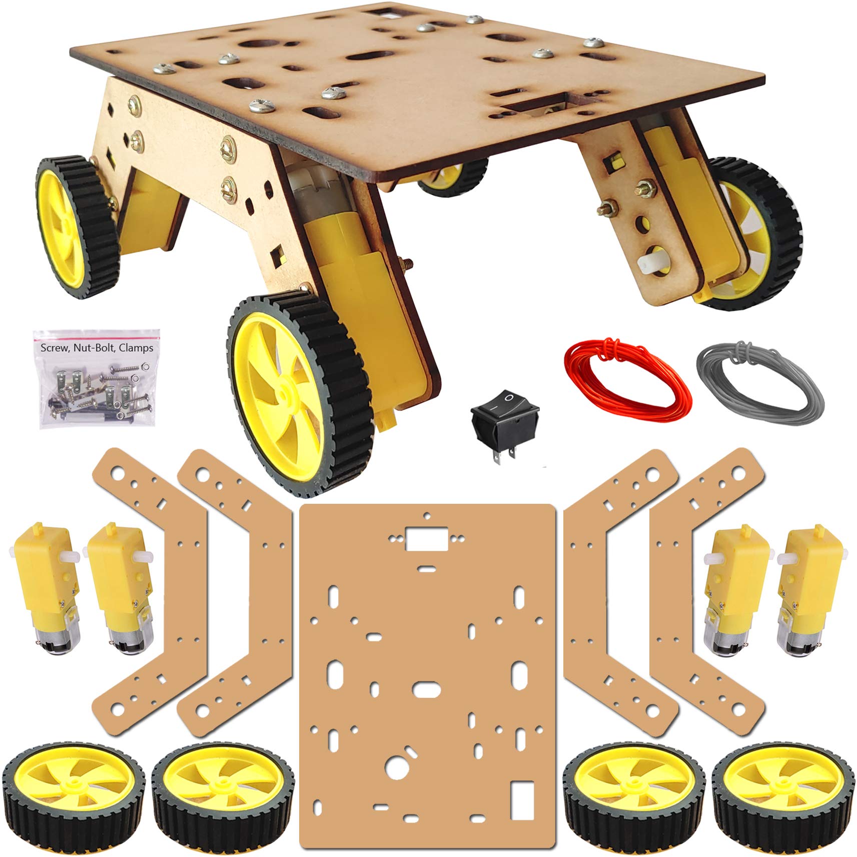 Kit2Create Smart car wooden robot chassis with 4 motor, 4 wheel, wire, switch, nut bolts (B08WHQTMKQ) Amazon Price History, Amazon Price Tracker