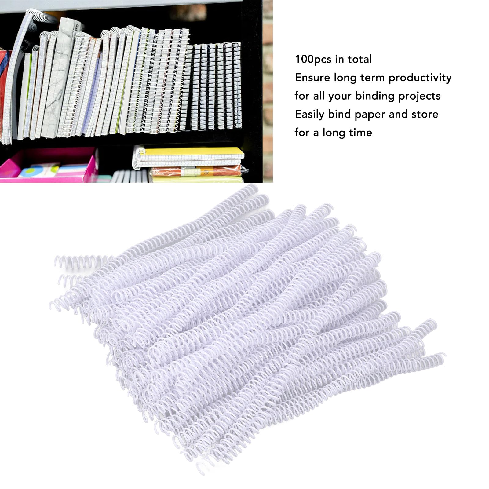 Bobine di Rilegatura a Spirale 100 Pezzi in Plastica 48 Denti Rapporto 4:1 Capacità di 75 Fogli per Carta A4, Facile Aggiungere o Ridurre la Carta, produttività a Lungo