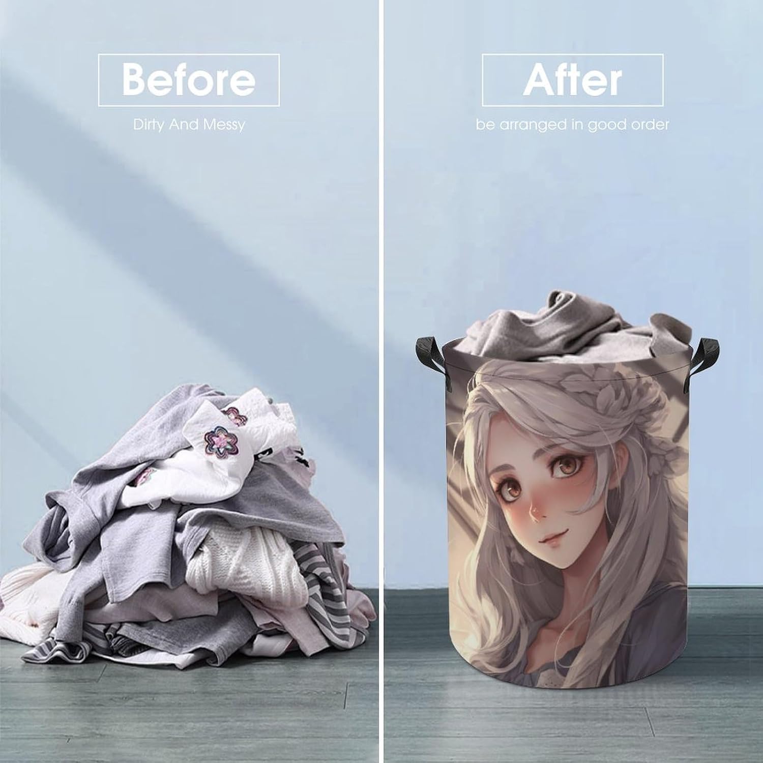 Cute Anime Oxford Cloth Laundry Basket Foldable with Handle 44x44cm image 5