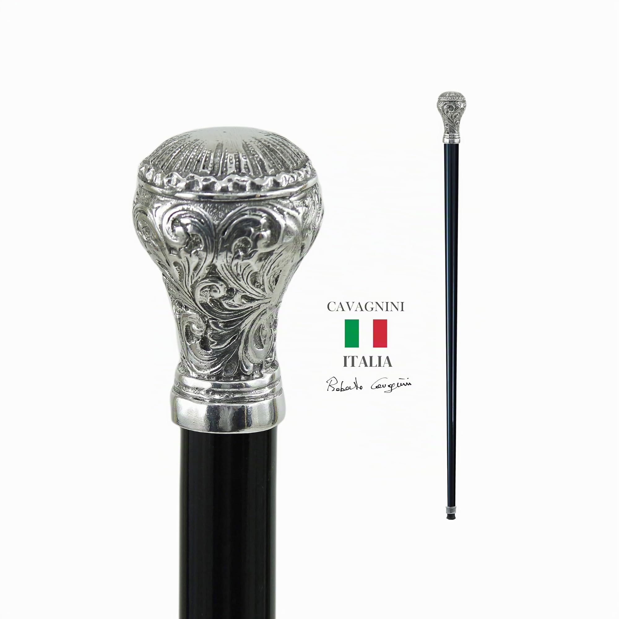 Bastone Passeggio Signora Elegante - Peltro Solido Legno di Faggio - Personalizzazione Incisione Nome - Lusso Artigianale Italiano