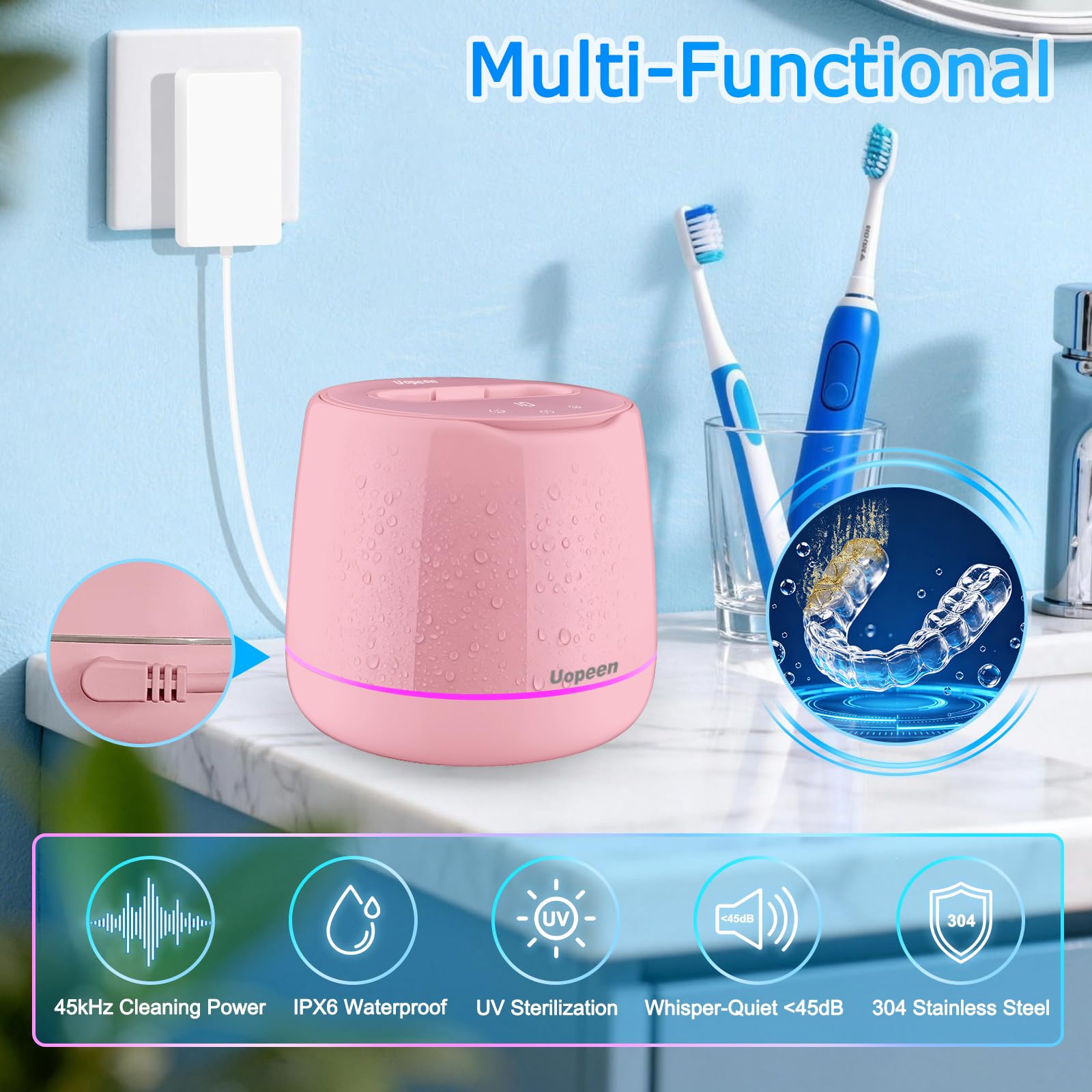 Pulitore ad ultrasuoni, rosa chiaro