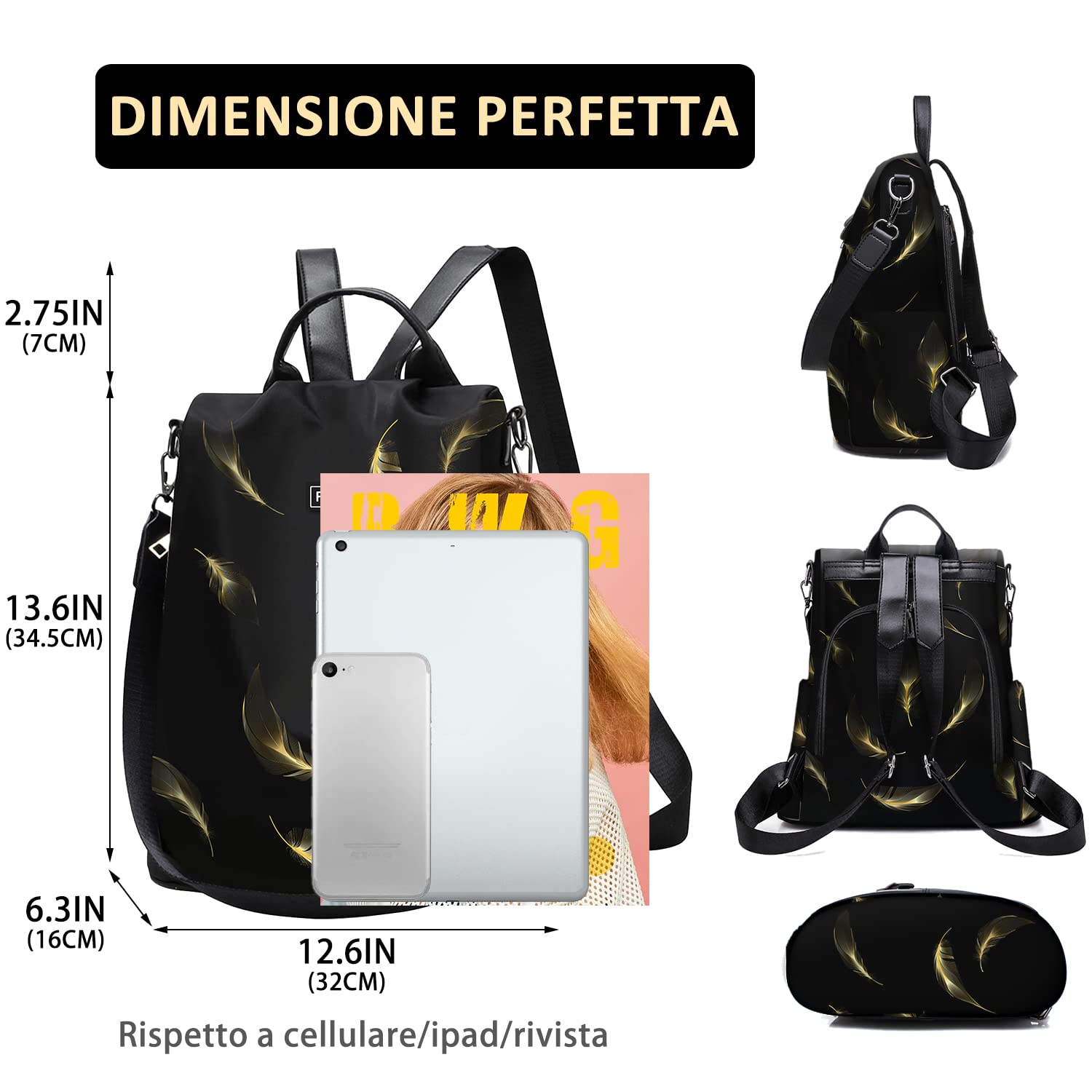 Fmeida Zaino Donna Antifurto Moda Borsa Donna con Tracolla Borse Zainetto da Viaggio Impermeabile