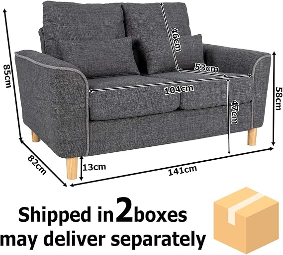 2 Seater Sofa in Dark Grey Fabric with 2 Lumbar Cushions