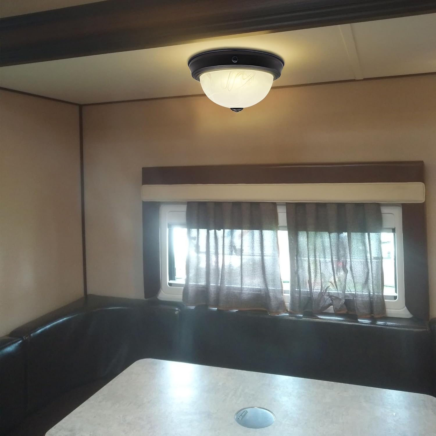 Facon 12V RV Ceiling Light - 10" LED Dinette Light Fixture w/Switch, Oil Rubbed Bronze & Alabaster Glass - for RV, Motorhome, Camper, Trailer