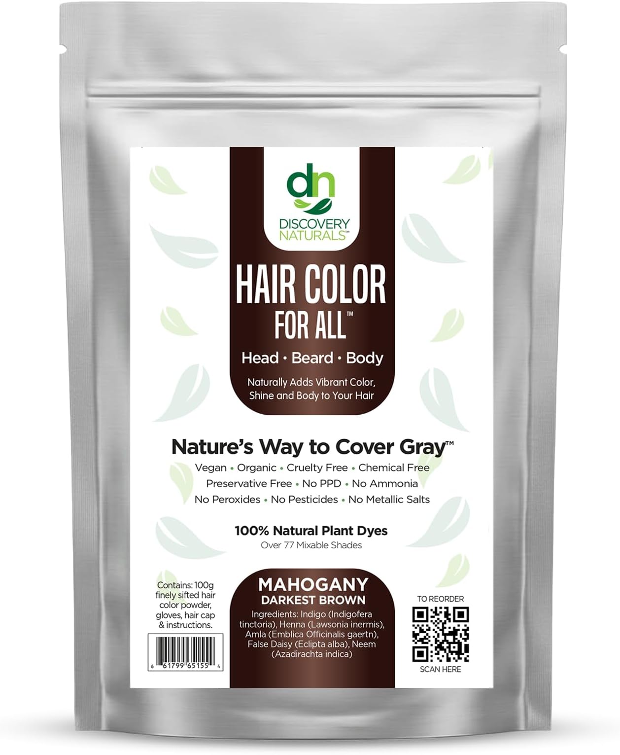 Discovery Naturals - Mahogany Darkest Brown Natural Henna Hair Color For Men & Women, 100% Natural & Chemical-Free Dye for Hair & Beard, Easy To Use & Blends Well In Hair