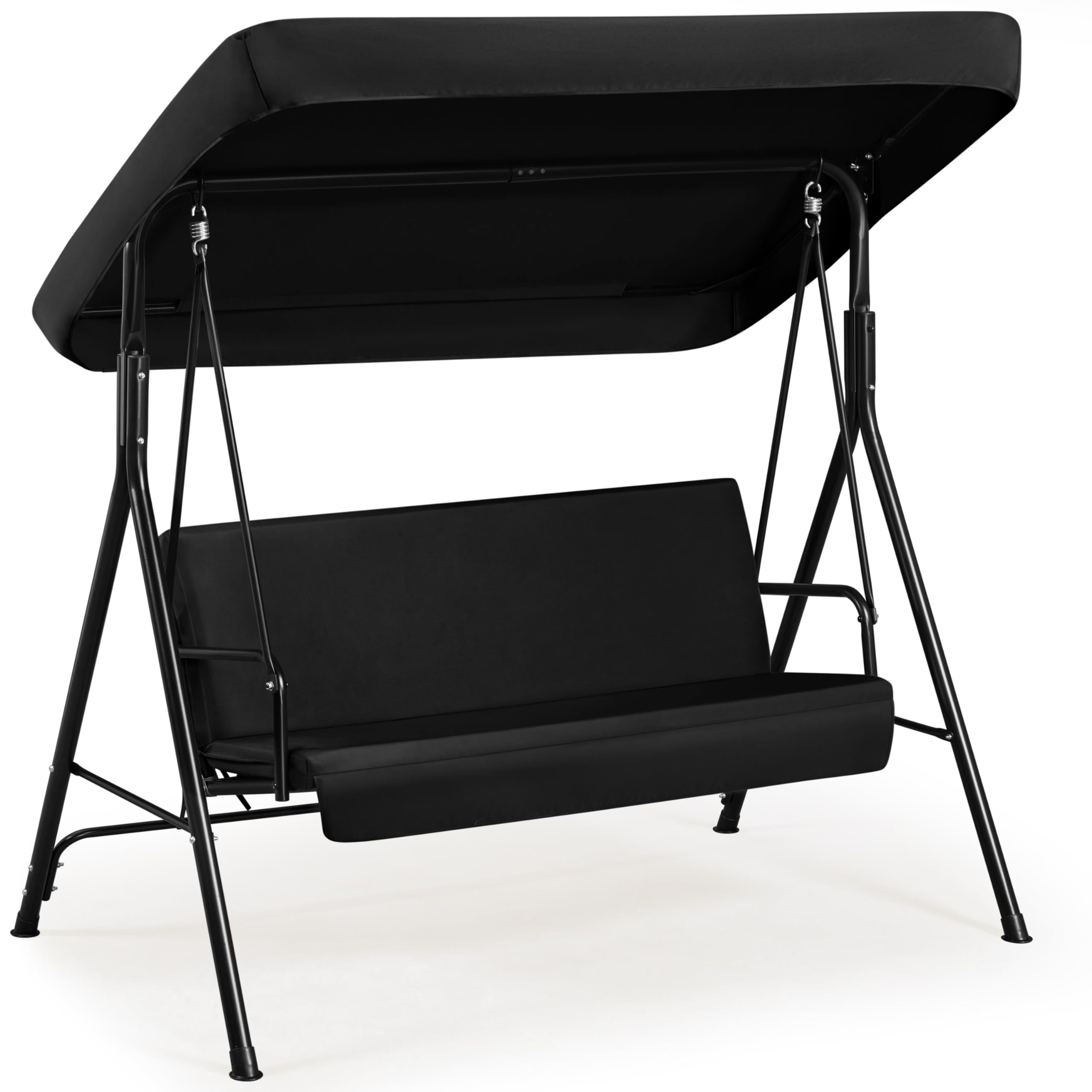 Yaheetech Columpio con Dosel Balancín de Jardín Exterior de 3 Plazas con Cojín Extraíble y Toldo Ajustable en Ángulo Impermeable Carga Máx.250kg Negro