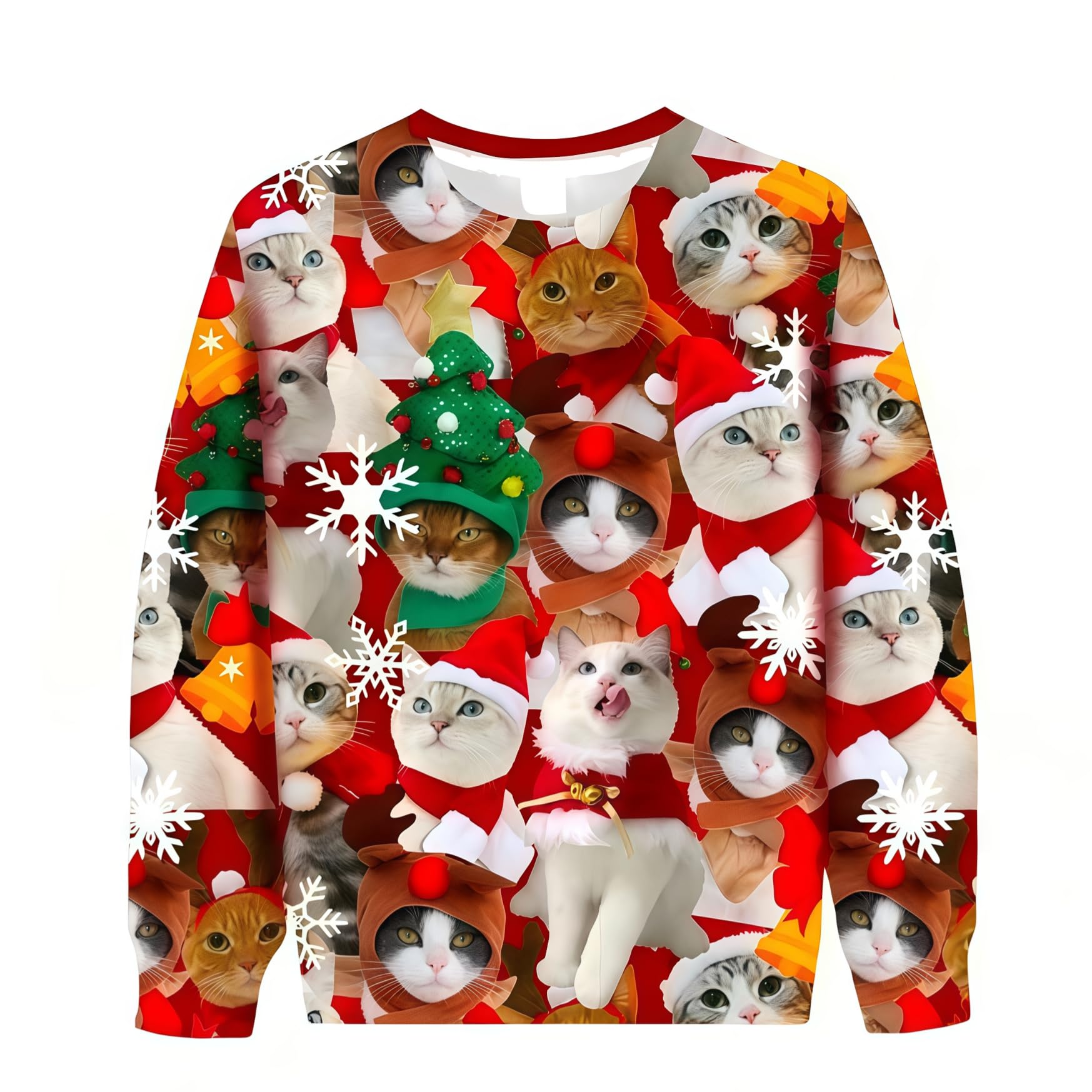 2025 Ugly Christmas Cat Sweater for Women and Men Long Sleeve Pullover Funny Xmas 3D Graphic