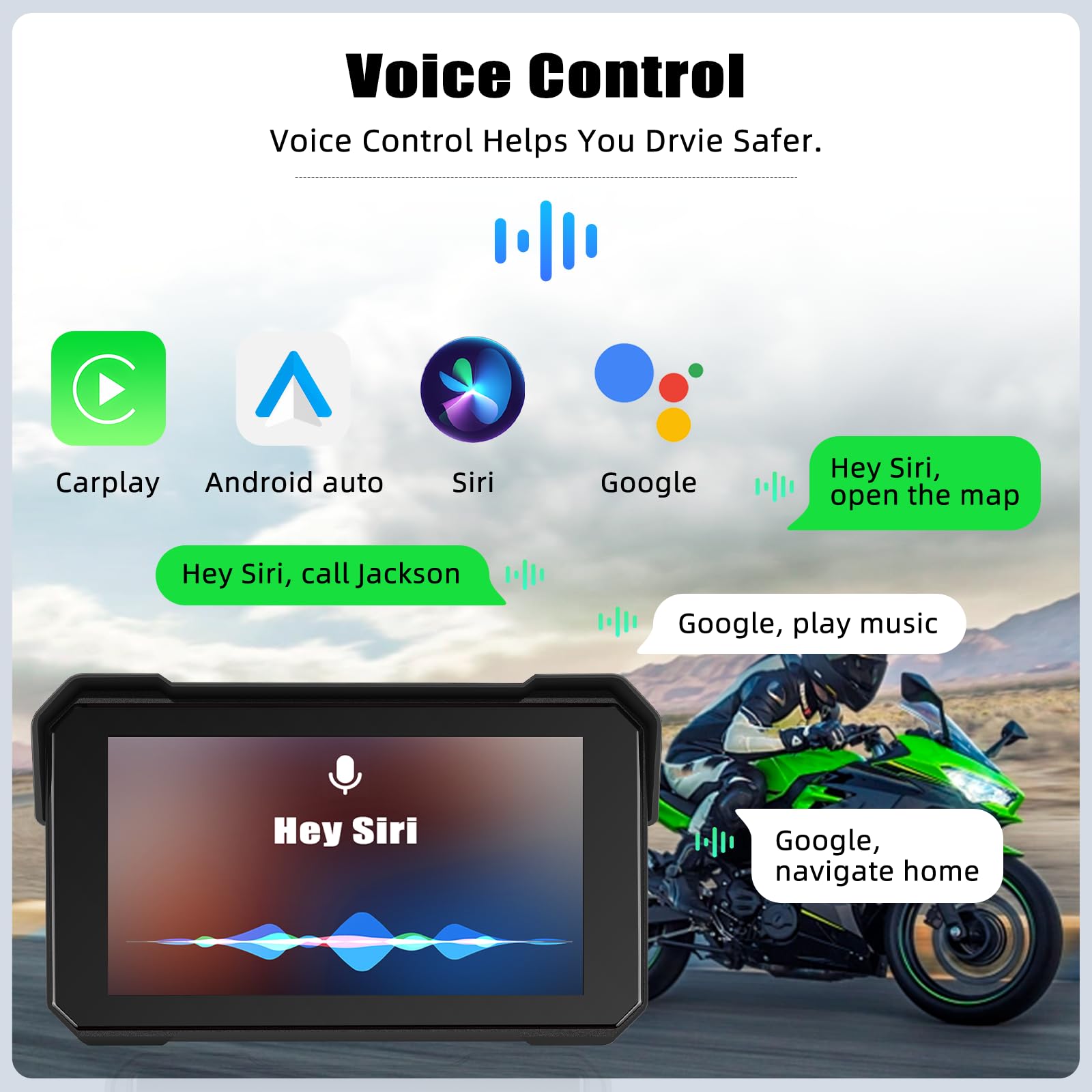 Écran GPS Carplay pour Moto, écran Carplay Android Auto sans Fil, Moto Android Auto Portable 5 Pouces Tactile étanche avec TF Bluetooth Navigation Siri