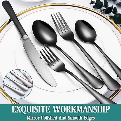 Miniatura 4 de Juego de cubiertos, juego de cubiertos dorados de 24 piezas con soporte, juego de utensilios de acero inoxidable colgantes para 6, juego de vajilla