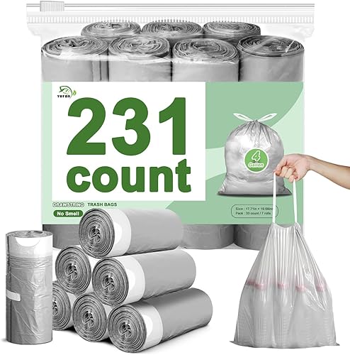 Miniatura 10 de Bolsas de basura pequeñas de 132 unidades, cordón de 4 galones, bolsas de basura blancas para baño, bolsas de basura sin desgarros, forros de