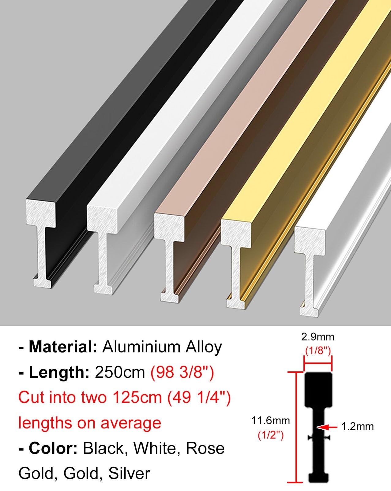 Taśma przejściowa ze stopu aluminium w kształcie litery T | Wielokolorowy do łączenia szczelin w podłodze o równych wysokościach: Osłona szczeliny(White)