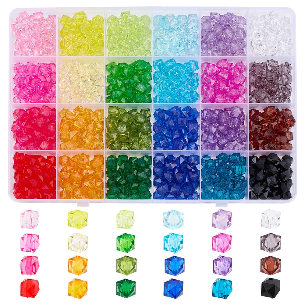 PH PandaHall 600pcs 8mm Cube Crystal Beads for Jewellery Making, 24 Colors Acrylic Faceted Beads Transparent Gem Crystal Bead Loose Bead for Summer Bracelet Necklace Earring DIY Craft
