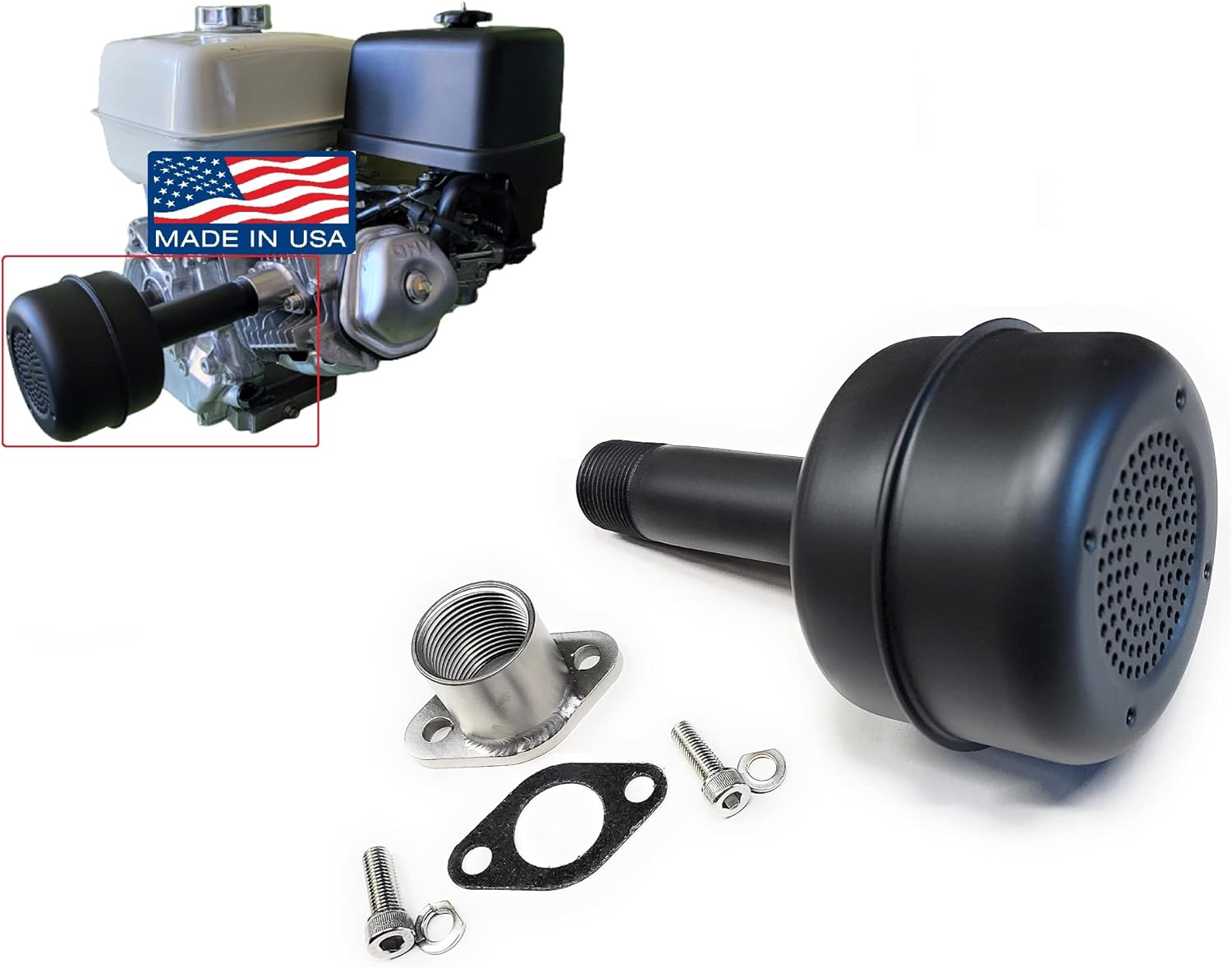 Straight Muffler with SS adapter for Predator 301cc & 420cc, GX240, GX270, GX390