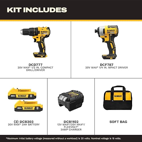Miniatura 2 de DEWALT Taladro inalámbrico de 20 V MAX y destornillador de impacto, taladro eléctrico sin escobillas, kit combinado de herramientas eléctricas de 2