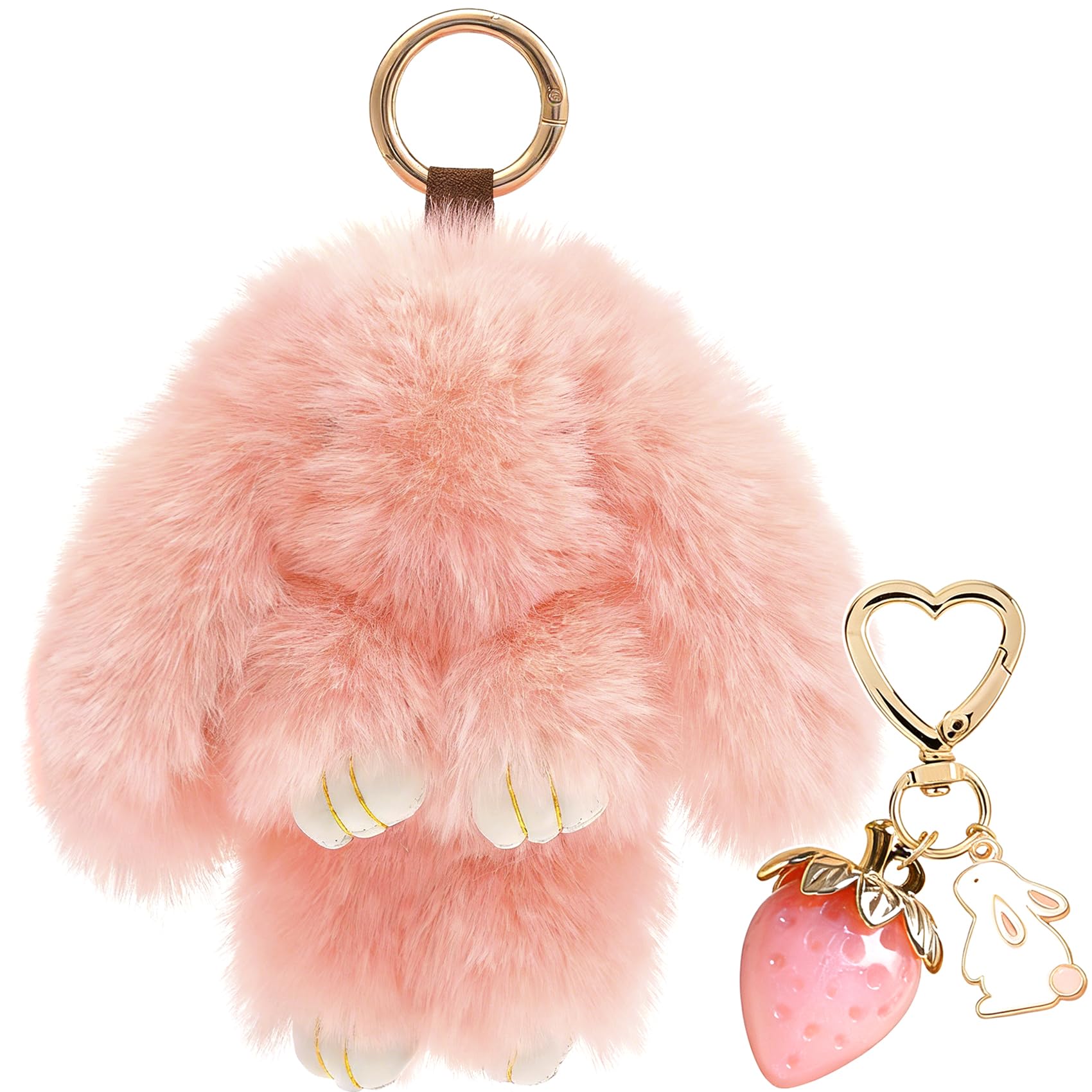 Plush Keychain Bunny Cute Rabbit Keychains Stuffed Animal Key Chain Strawberry Kering Bag Handbag Charms 2PCS