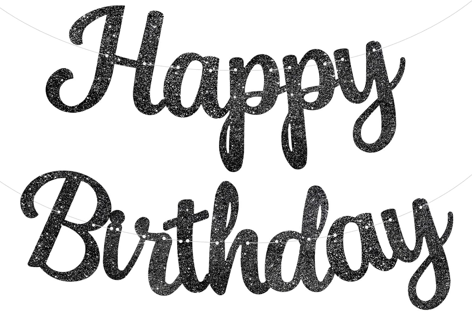 Black Happy Birthday Banner - Glitter Black Birthday Sign, 10 Feet,Happy Birthday Garland for Women Men Birthday Party Decorations Supplies