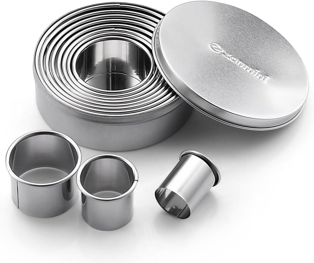 Round Cookie Cutter Set-11 PCS Round Cookie Biscuit Cutter Set, Ring Cookie Cutters 100% Stainless Steel Circle Metal Cookie Cutter For Dough Pastry Biscuits Muffins Fondant Donut
