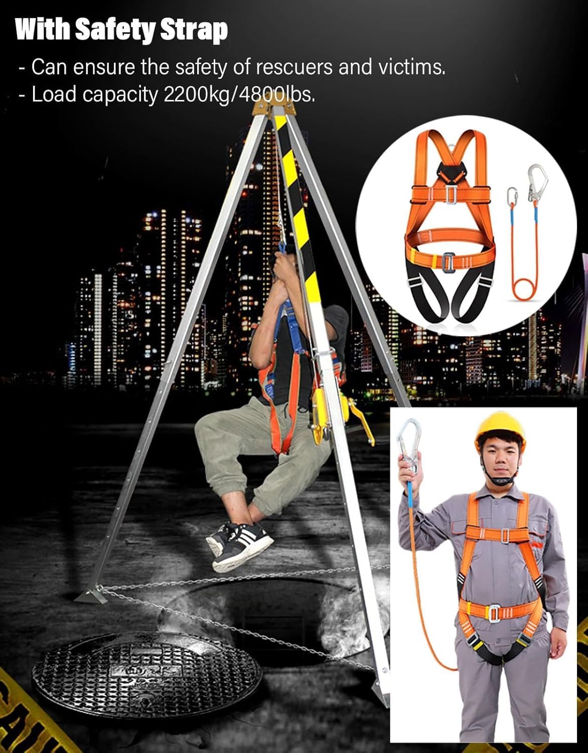 Aetherion Stativ für enge Räume, Rettungsstativ mit 30 m Stahlkabel und Fallschutz, Kapazität 544/816/1179 kg, für Rettung von 816 kg