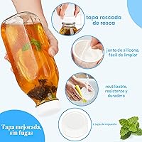 Vista 3 de Paquete de 2 botellas de leche de vidrio con 2 tapas dispensadoras, tapa de rosca 100% hermética de servicio pesado. ¡Jarra de agua de vidrio