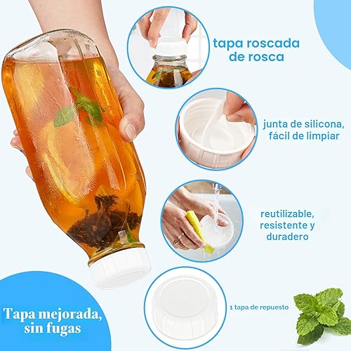 Miniatura 3 de Paquete de 2 botellas de leche de vidrio con 2 tapas dispensadoras, tapa de rosca 100% hermética de servicio pesado. ¡Jarra de agua de vidrio