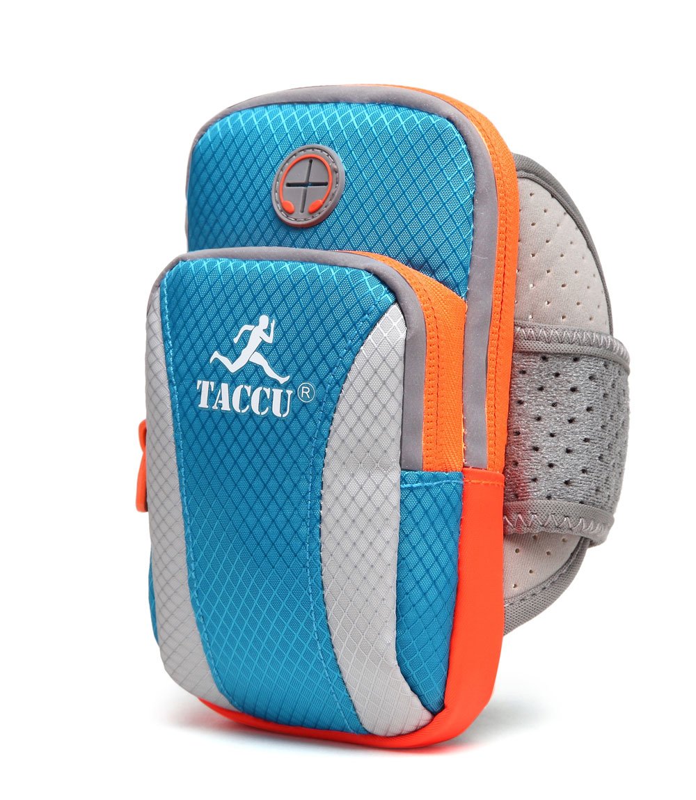 TACCU Adjustable Sports Running Arm Band,Waterproof Wrist Pouch Suitable For Cellphone Smaller than 6.0 inch (L, Blue)