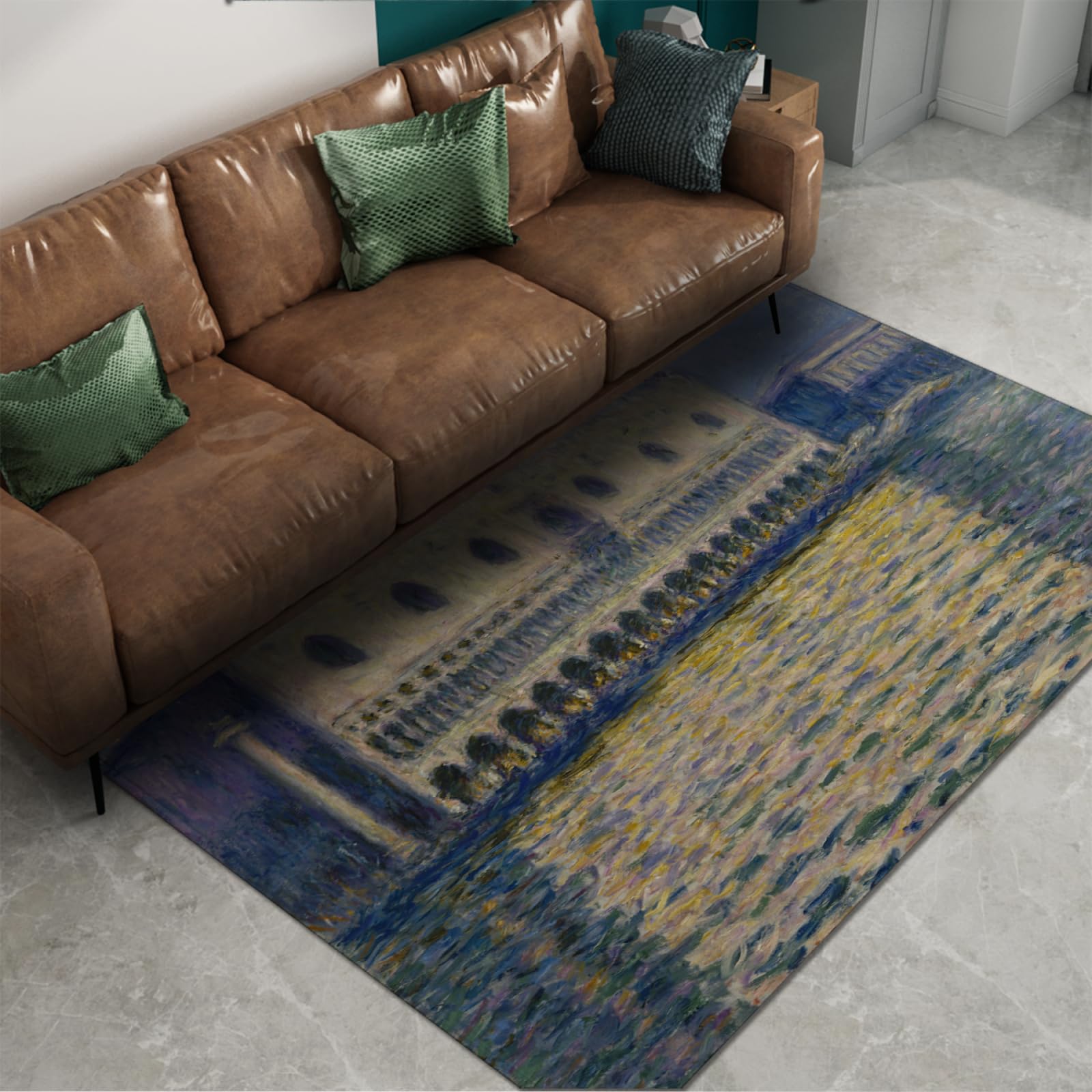 Tapis Claude Monet antidérapant lavable poils ras grand tapis entrée 150x210