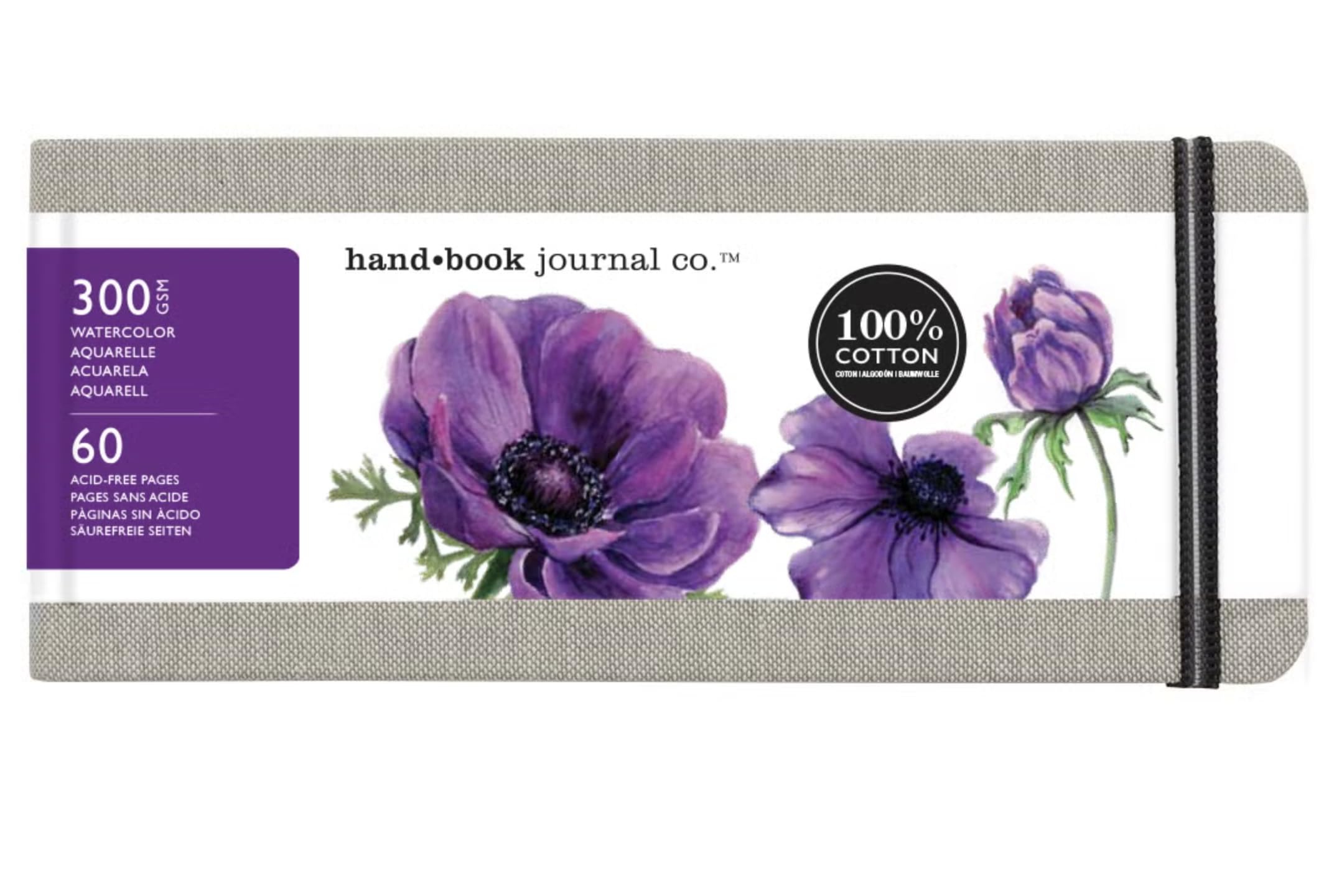 Handbook Journal Co. - Fluid 100 Watercolor Journal Sketchbook - 100% Cotton Cold Press Paper, Hardcover Linen Pocket Panorama, 8.25 x 3.5 Inches, 30 Pages, Travel Art Supplies