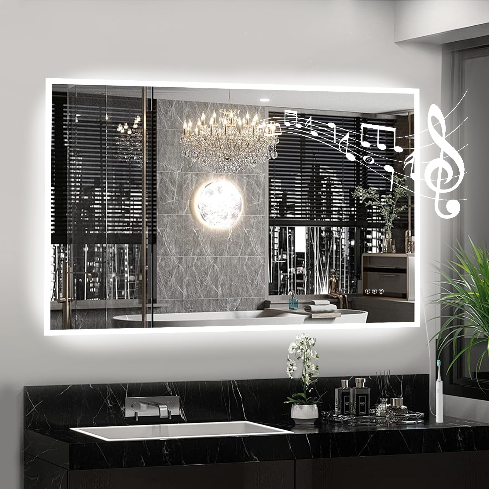 Habison 100x70cm LED Spiegel Bad Mit Bluetooth, Badezimmerspiegel Mit Licht, Badspiegel Badezimmer mit Defogger, 3 Farbtemperaturen, Dimmbar, Memory-Funktion