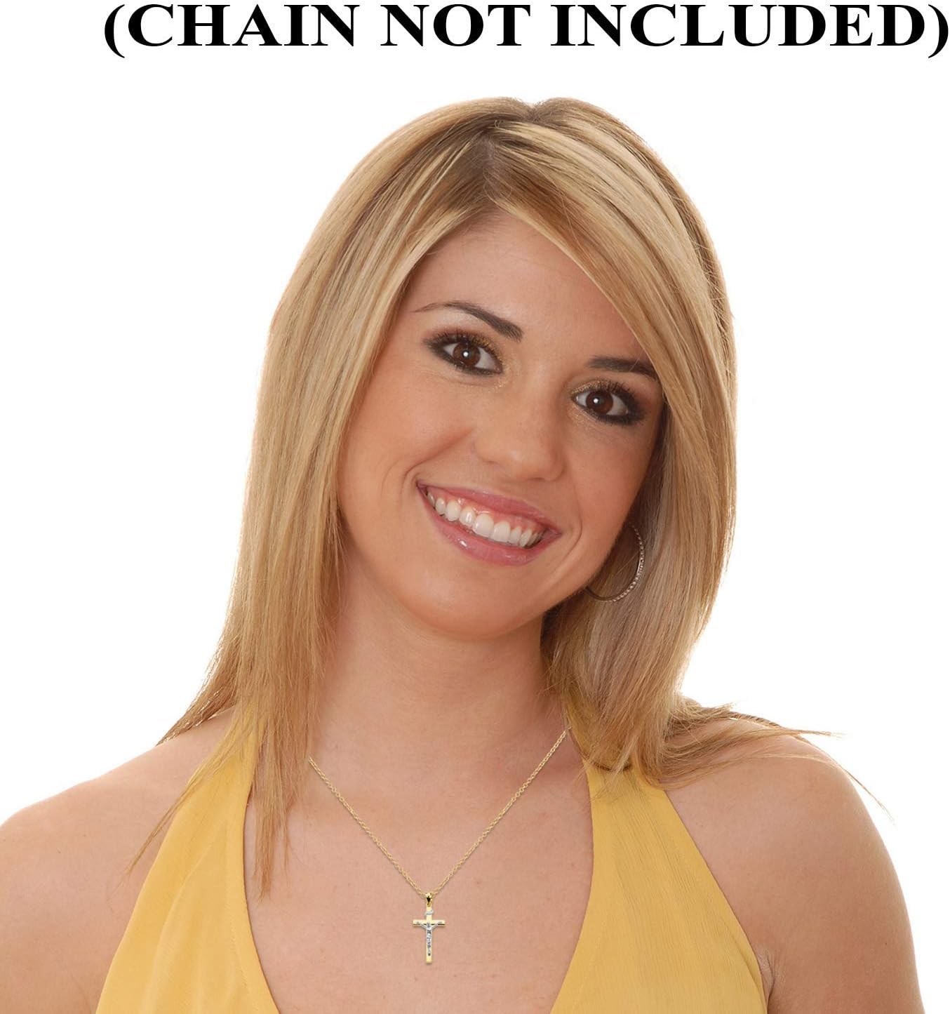 14K Two Tone Gold Linear Cross 1.15" INRI Crucifix Charm Pendant Religious Jewelry - Image 2