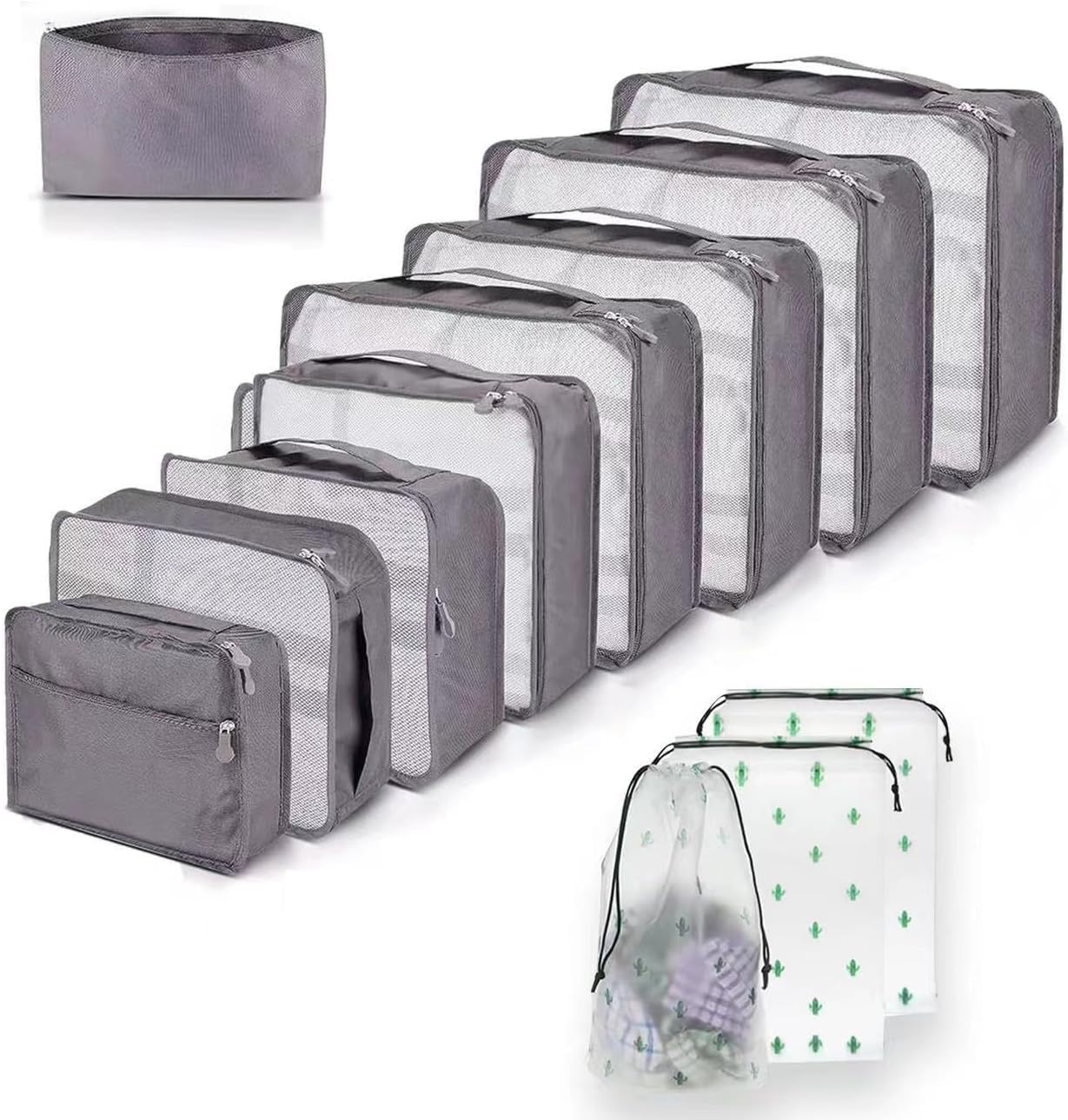 12 PCS Large Packing Cubes for Suitcases Various Sizes Suitcase Organiser Bags Lightweight Waterproof Luggage Organiser Bags (12, Gray)