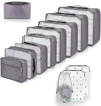 12 PCS Large Packing Cubes for Suitcases Various Sizes Suitcase Organiser Bags Lightweight Waterproof Luggage Organiser Bags 12, Gray