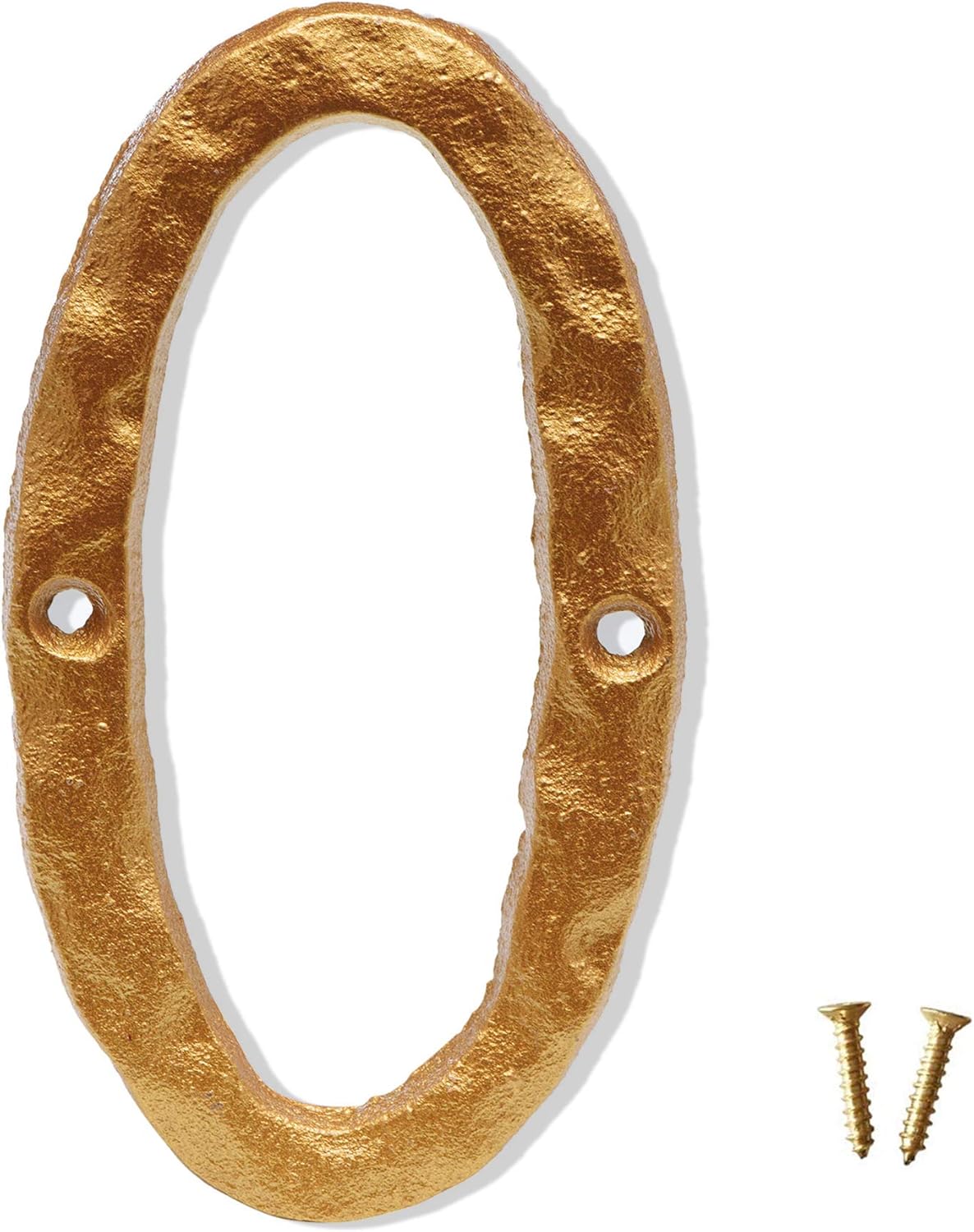 5.5 Inch House Numbers, Heavy Duty Rustic Cast Iron Metal Home Address Number with Unique Hammered Appearance, Golden, Number 6