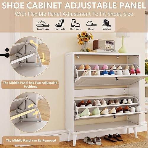 Miniatura 3 de Zapatero de 31.5 pulgadas de ancho, zapatero de madera oculto con 2 cajones abatibles, gabinete de almacenamiento de zapatos estrecho independiente