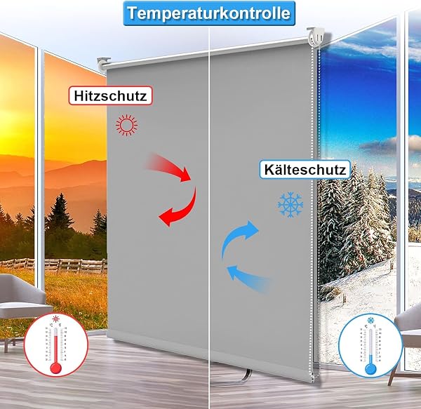 Verdunklungsrollo Klemmfix ohne Bohren Rollos für Fenster Innen B40 x H170 cm Hellgrau Thermorollo Klemmrollo Seitenzugrollo Sicht-und Sonnenschutz Wandmontage - 2