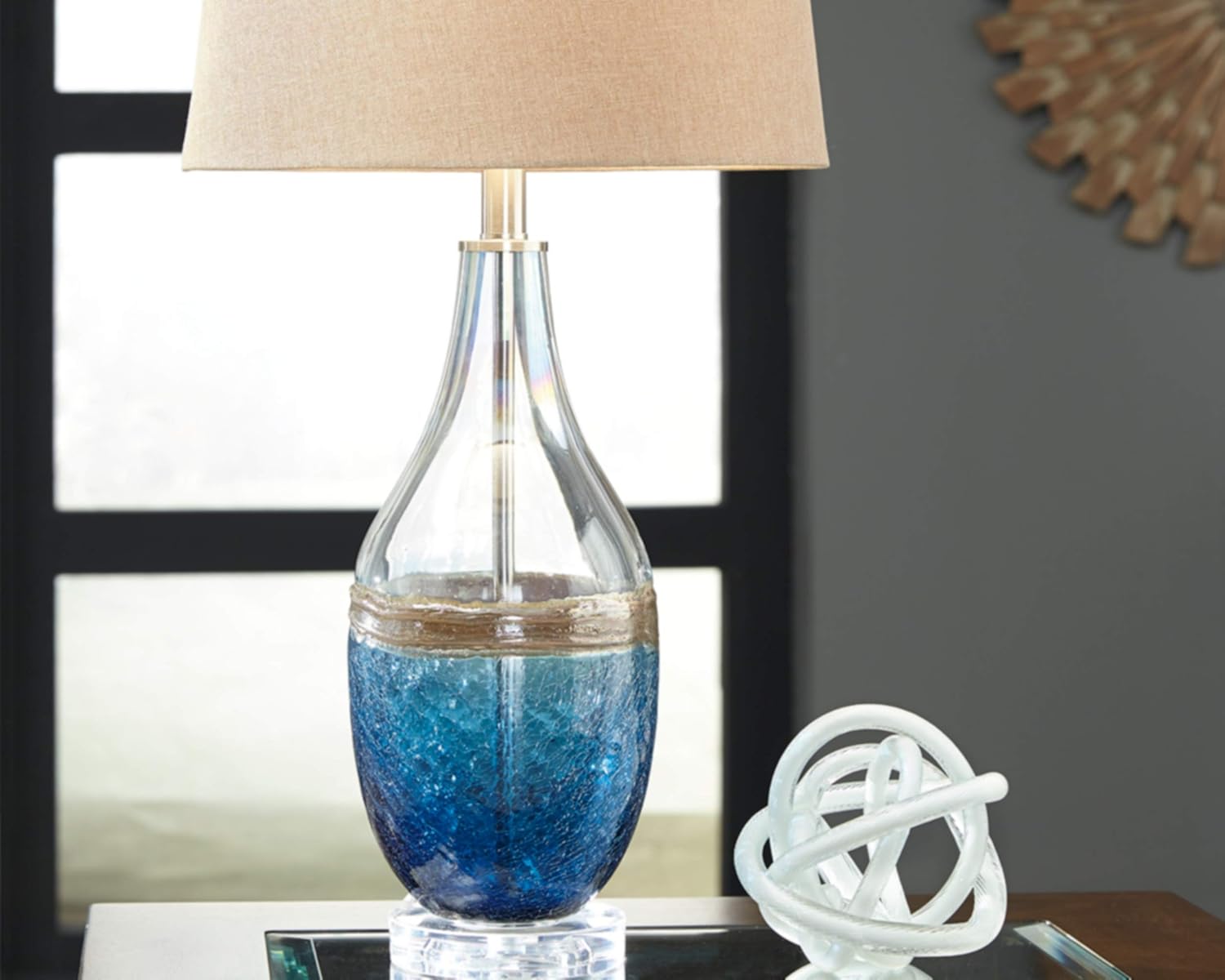 🔥 Flash Sale Signature Design by Ashley Johanna Beach Inspired Glass Table Lamps, Set of 2 , Clear & Blue