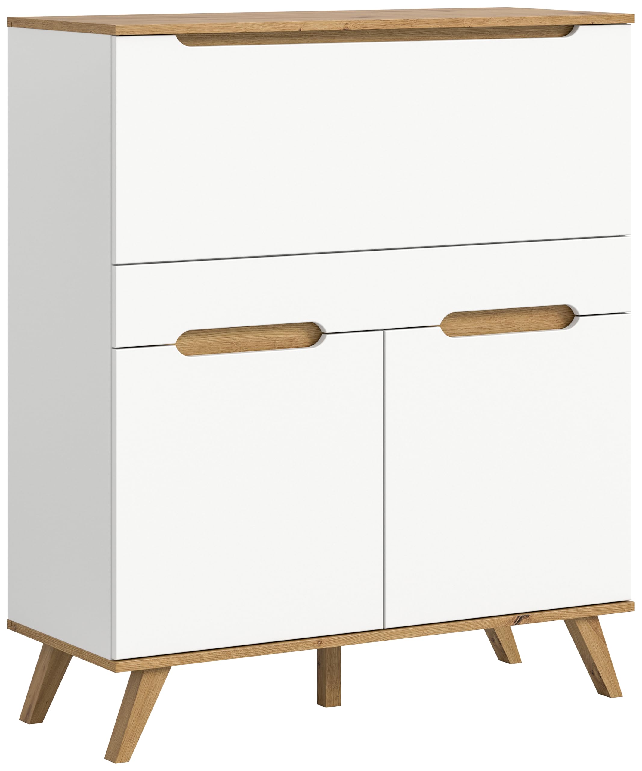 xonox.Home - Sekretär Stockholm 100x118x40 cm in weiß und Nox Eiche - Sekretär Schreibschrank Schrank Stauraumschrank - Pflegeleichte Oberfläche robust und langlebig