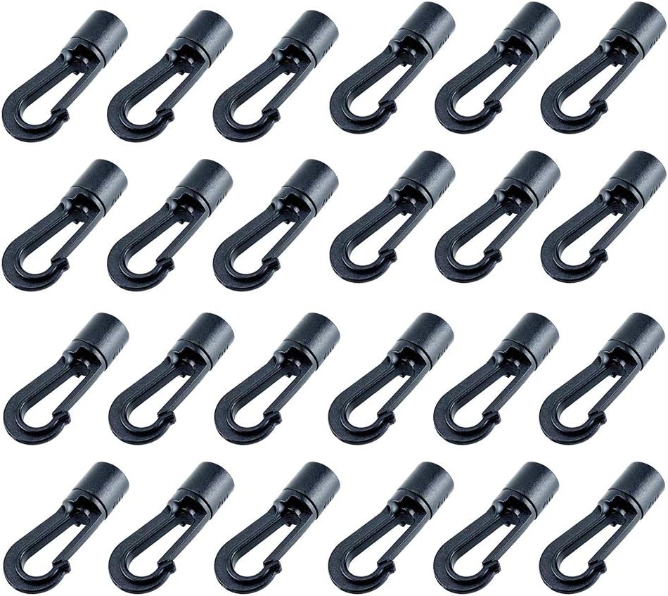 ROARINGWILD24pcs Kayak Bungee Cord Kit 5/16 inch Shock Cord Snap End Hooks Fit for 8mm Bungee Cord Elastic Rope Marine Boat Kayak, Camping, Trampoline, Exercise, Fitness, Marine and Nautical Use