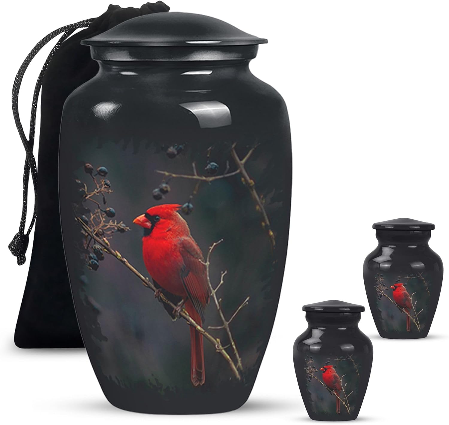 Red Cardinal Bird Urn - Small Urns for Human Ashes Keepsake - Urns for Human Ashes Adult Man - Cremation Urns for Human Ashes - Urn for Ashes for Women - Black Urns 10Inch & 3Inch