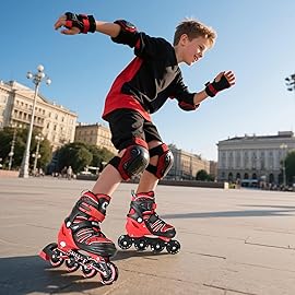 SULIFEEL Inline Skates with Blades for Kids Boys Youth Ages 6-12 8-12 5-8 with Light up Wheels 4 Sizes Adjustable Roller Skates for Beginners Indoor Outdoor Sports