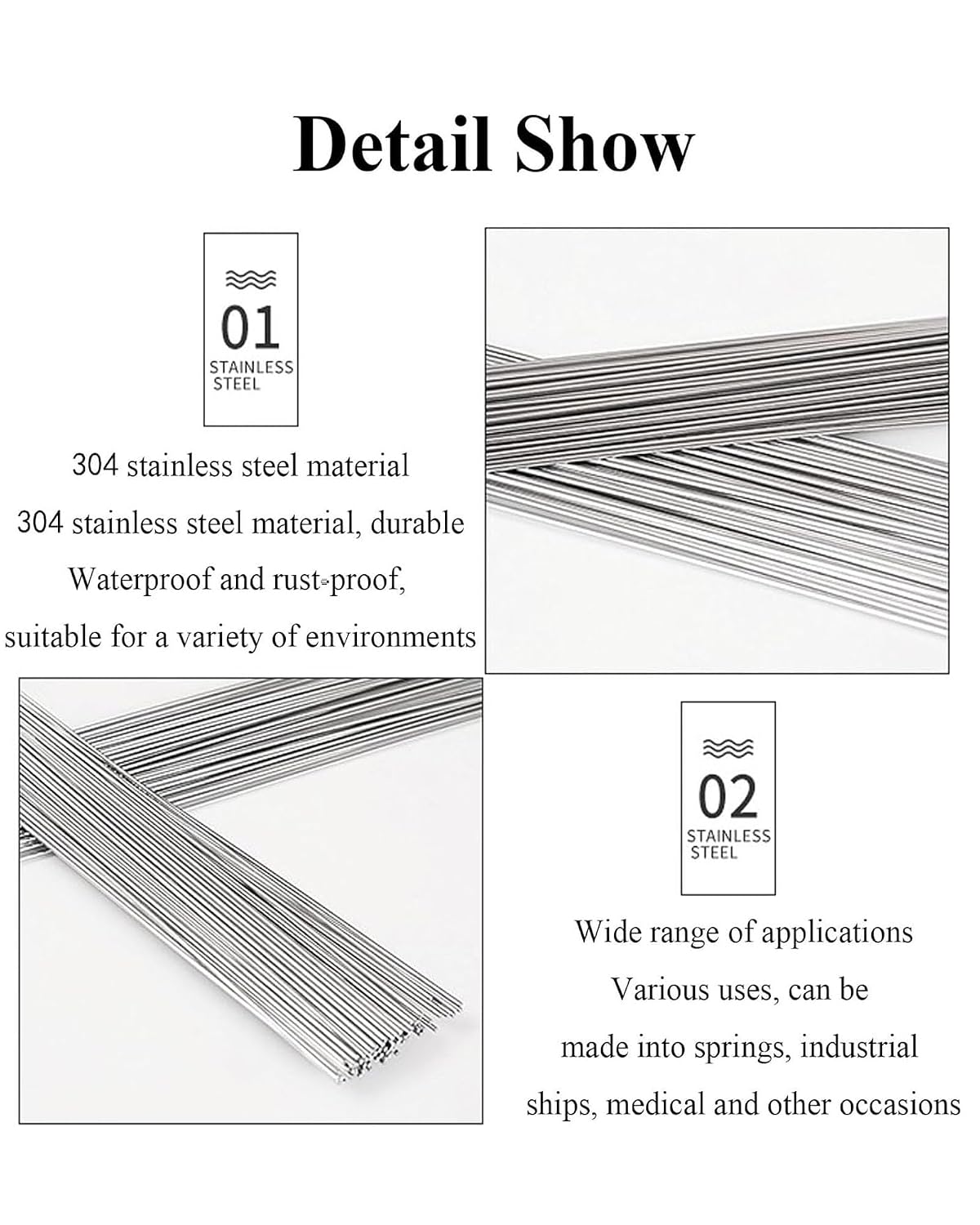 50CM Stainless Steel Spring Wire Assortment Kit - 20PCS Straight Steel Wire for DIY Projects,Flexible, Various,0.4-2.0mm(1.2mm)